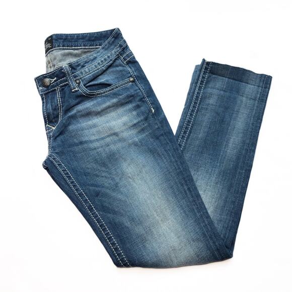 Y2k ReRock for Express Embroidered Pocket Raw Hem Skinny Jeans Size 2 27" - Picture 6 of 9